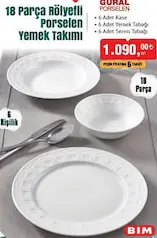 GÜRAL PORSELEN 18 PARÇA RÖLYEFLİ PORSELEN YEMEK TAKIMI 6 KİŞİLİK